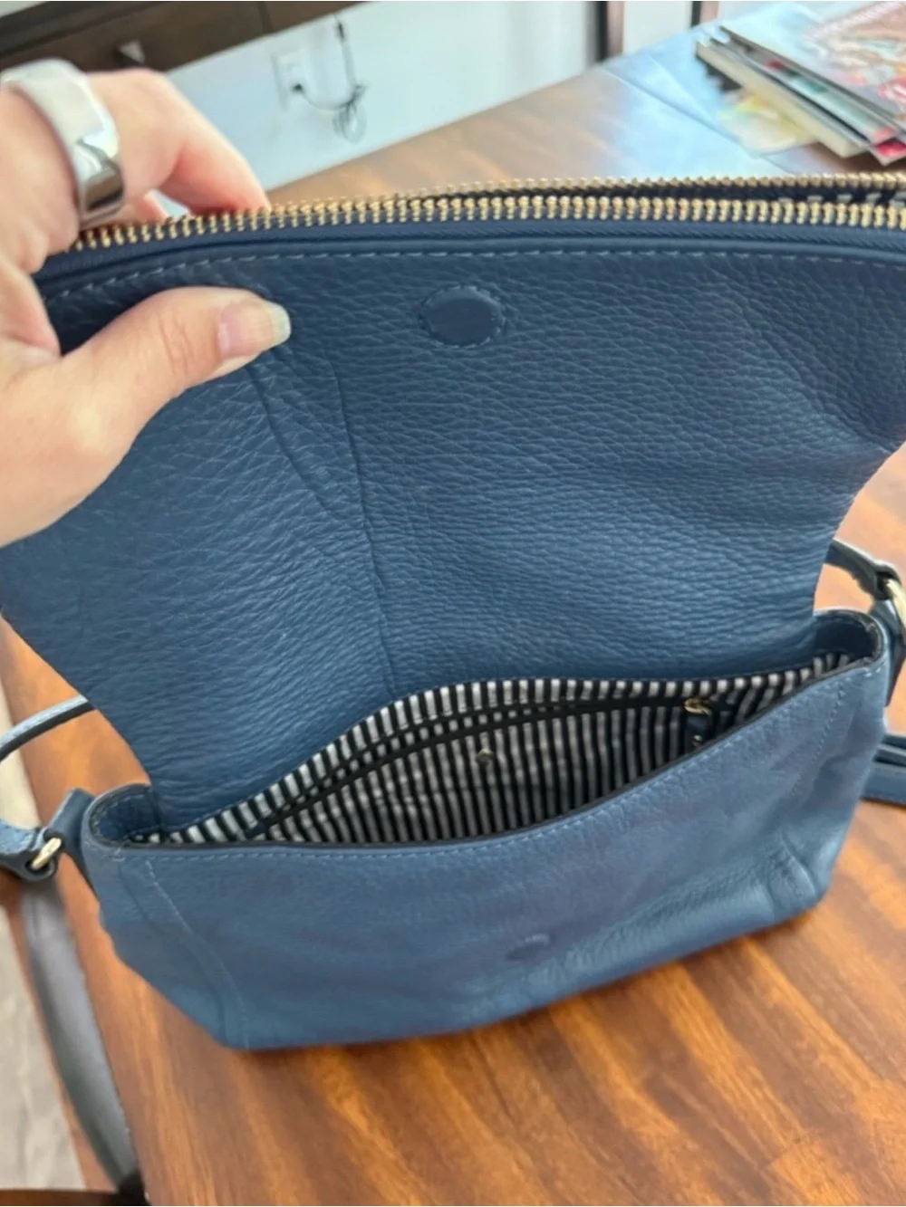 kate spade Blue Pebbled Leather Crossbody with Gold Hardware